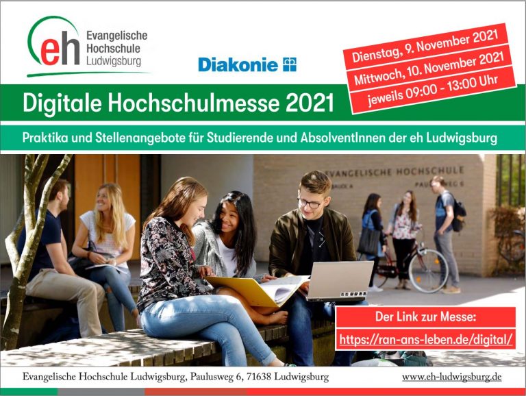 Einladungsplakat mit Studierenden vor der eh Ludwigsburg